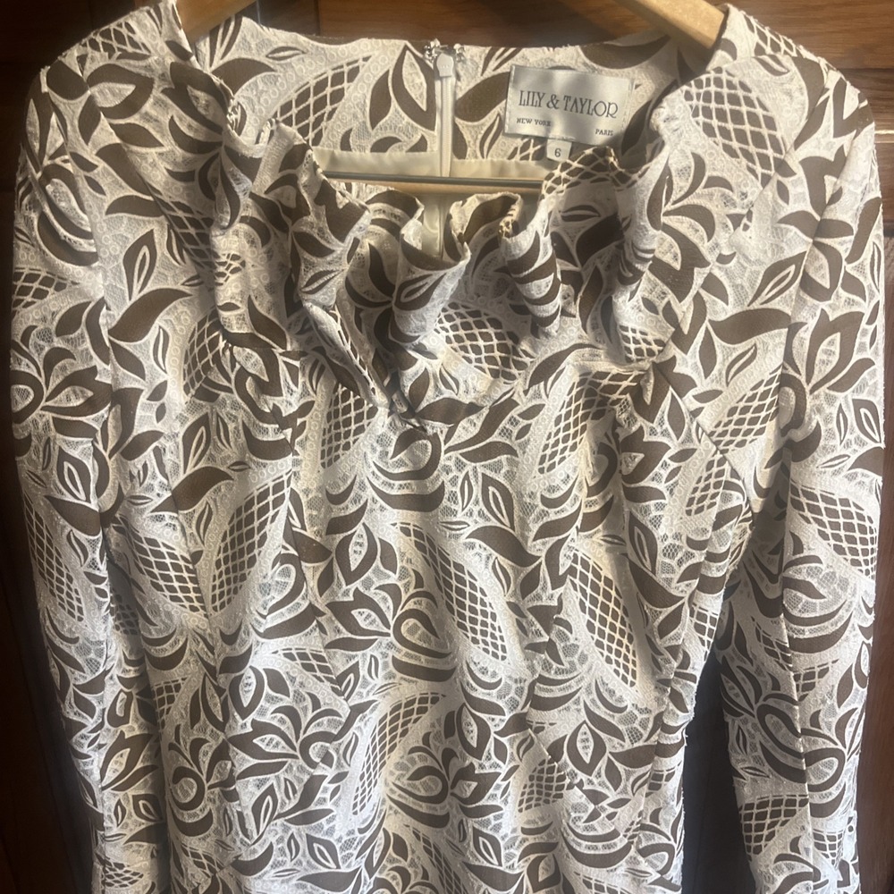 Mother Of The Bride Lily & Taylor Lined Brown White Dress Size 6 New York‎ Paris
